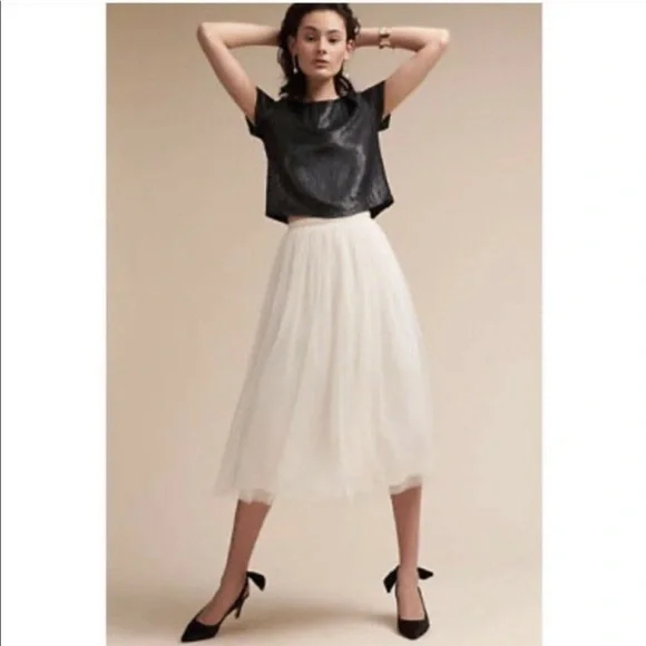 NWT BHLDN Leena Tulle Midi Skirt Ivory Sizes 0, 2, 4, - Picture 5 of 17